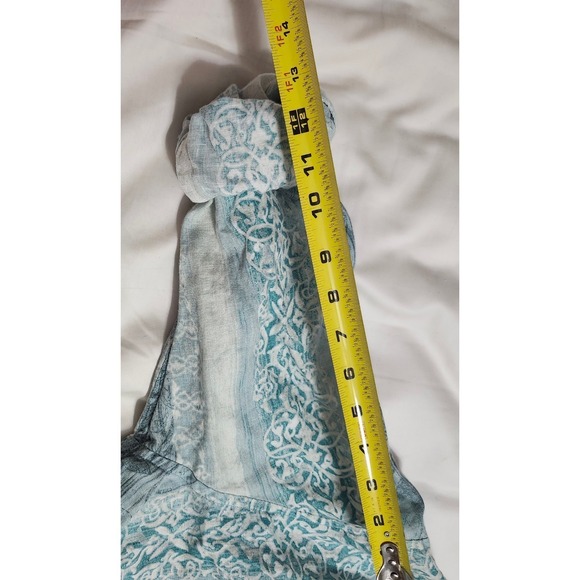 Caribbean Mens 100% Linen Long Sleeve Button Down Shirt Blue Floral Stripe Large - Picture 13 of 14